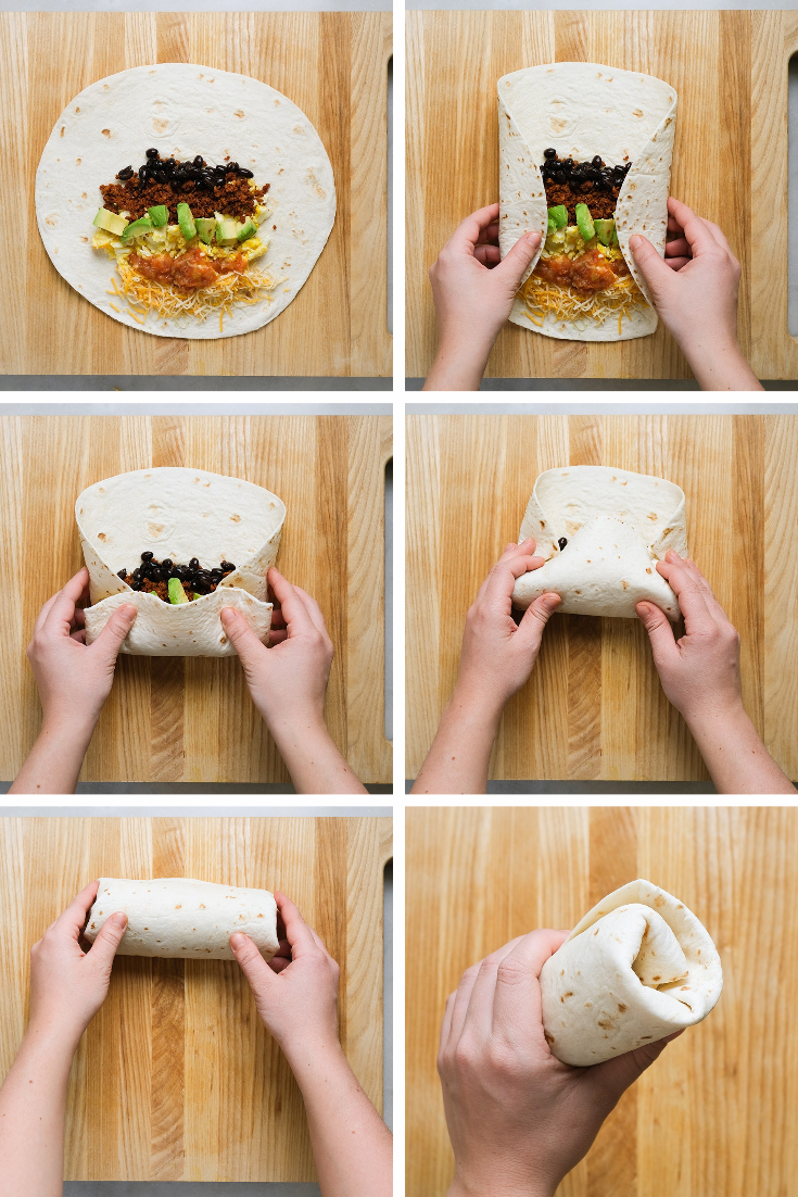 an instructional guide on how to fold or wrap a burrito