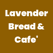 Lavender Bread & Cafe' wordmark, white text on a brown square
