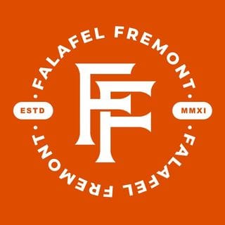 Falafel Fremont logo: white FF monogram inside a circular Falafel Fremont ESTD MMXI wordmark on orange