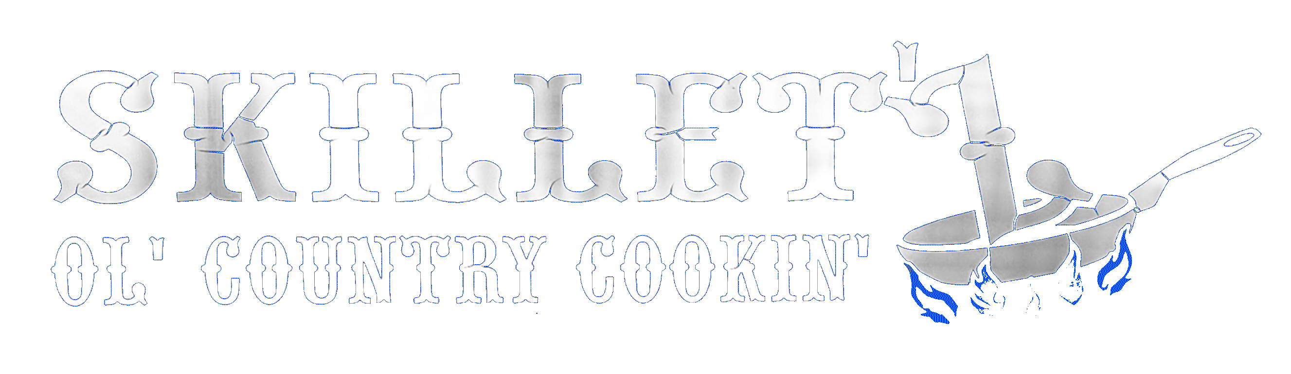 Skillet'z Ol' Country Cookin' wordmark with a skillet over blue flames