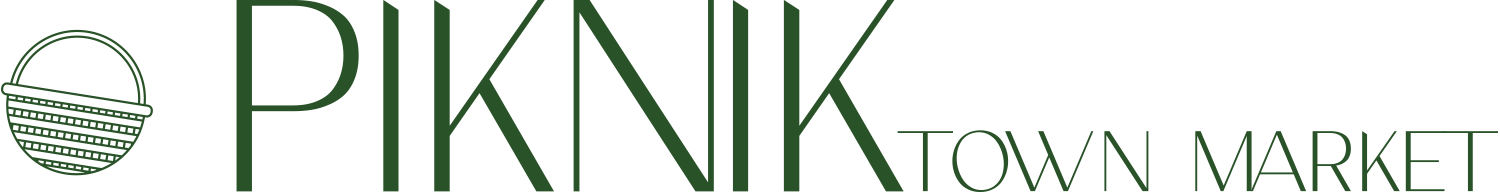 Piknik Town Market wordmark in dark green with a line-drawn picnic basket at left