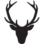 San Benito House stag-head logo, a black antlered deer silhouette on white
