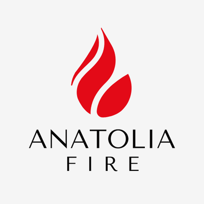 Anatolia Fire logo: a red flame above the words Anatolia Fire in black capitals on a light grey square