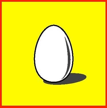 Montclair Egg Shop icon: a drawn white egg with a grey shadow on a yellow square with a red border