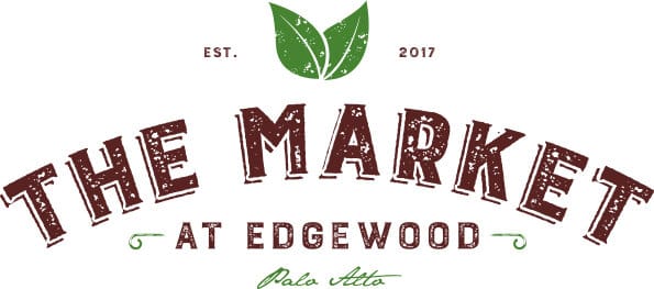 The Market at Edgewood logo: dark red wordmark with a green leaf, 'Est. 2017' and 'Palo Alto' beneath