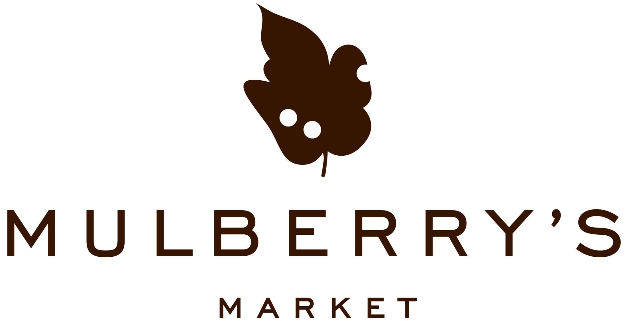 Mulberry's Market logo: a dark brown mulberry leaf above the wordmark on white