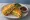 Bread Pakora with Chutney: an illustration of potato, onion and cilantro on white bread.
