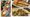 Three-photo collage: fried appetizers in checkered baskets on a kitchen pass, a sausage sandwich with fries, a scramble with toast